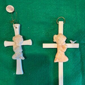 Child boy and girl white ceramic Crosses, new